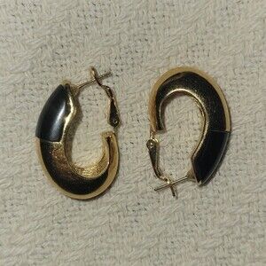 Vintage large black and gold hoop Earrings